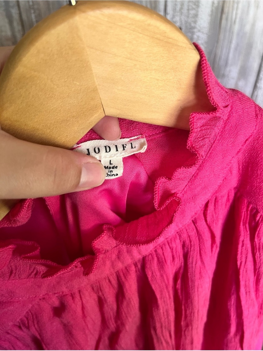 Jodifl Fuchsia Ruffle Neck Blouse Balloon Sleeve Top Large Boho Boutique - Picture 6 of 6
